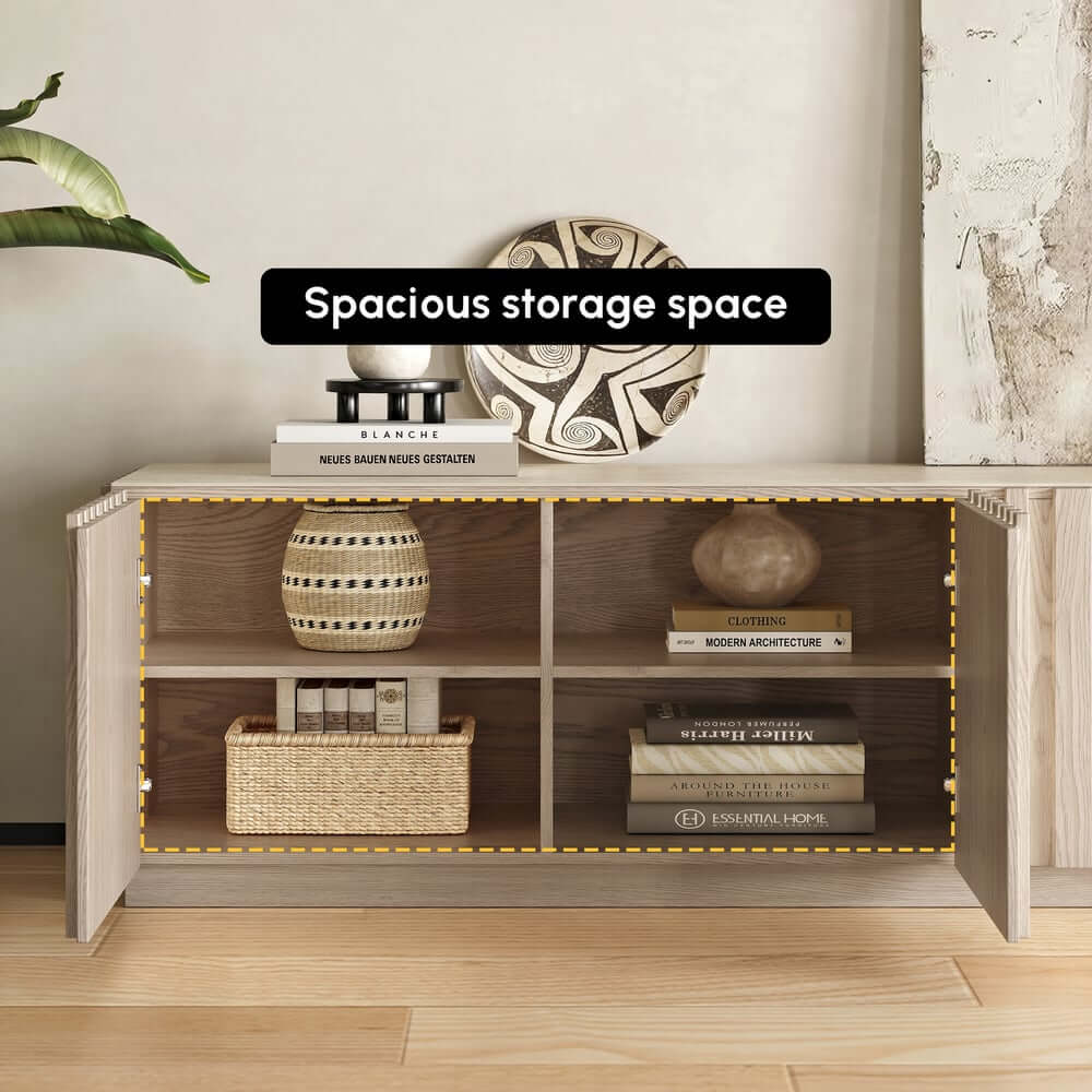 Mid-Century Modern Sintered Stone TV Stand With Doors