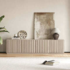 Mid-Century Modern Sintered Stone TV Stand With Doors