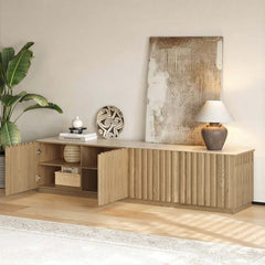 Mid-Century Modern Sintered Stone TV Stand With Doors