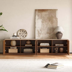 Mid-Century Modern Sintered Stone TV Stand With Doors