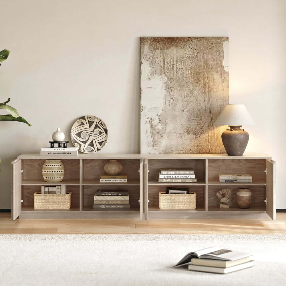 Mid-Century Modern Sintered Stone TV Stand With Doors