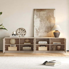 Mid-Century Modern Sintered Stone TV Stand With Doors