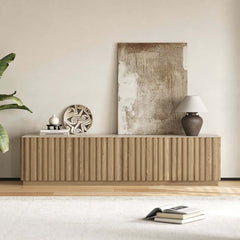Mid-Century Modern Sintered Stone TV Stand With Doors
