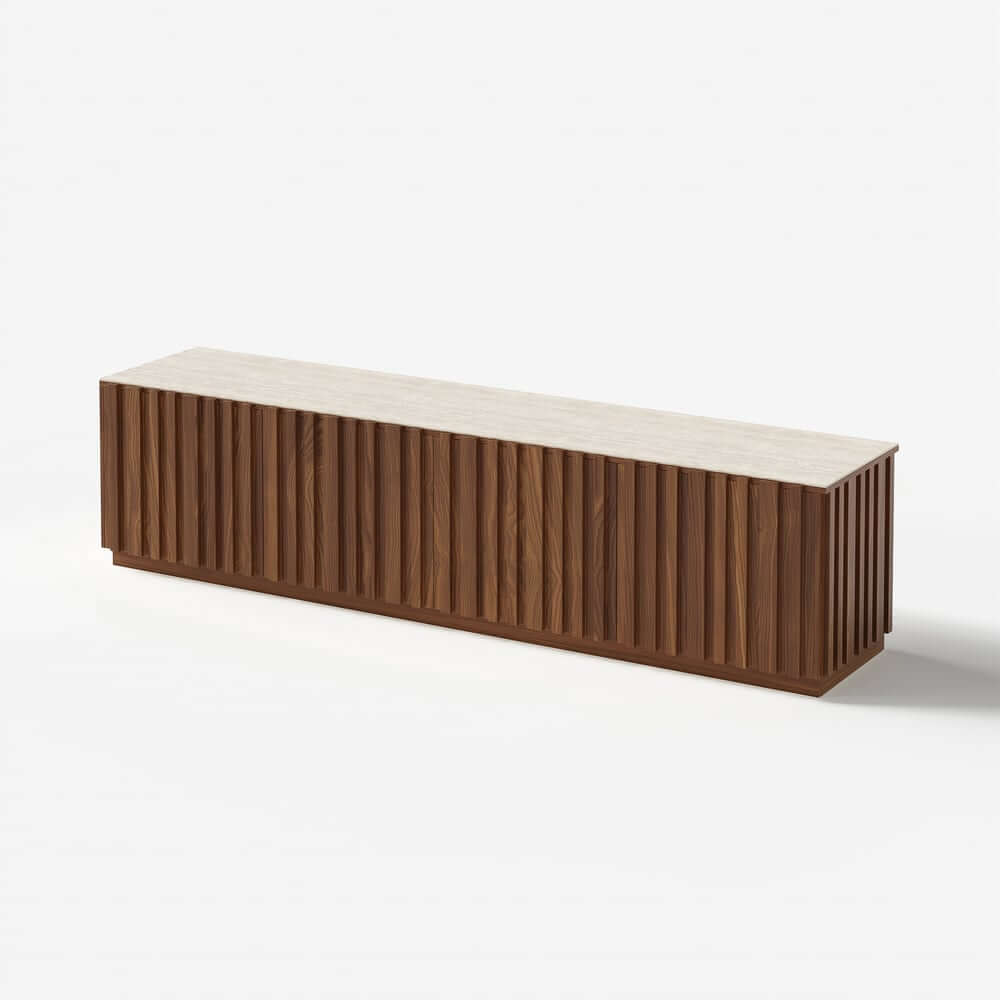 Mid-Century Modern Sintered Stone TV Stand With Doors