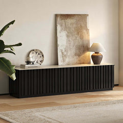 Mid-Century Modern Sintered Stone TV Stand With Doors