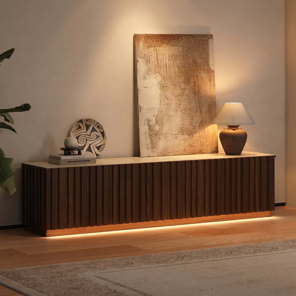 Mid-Century Modern Sintered Stone TV Stand With Doors