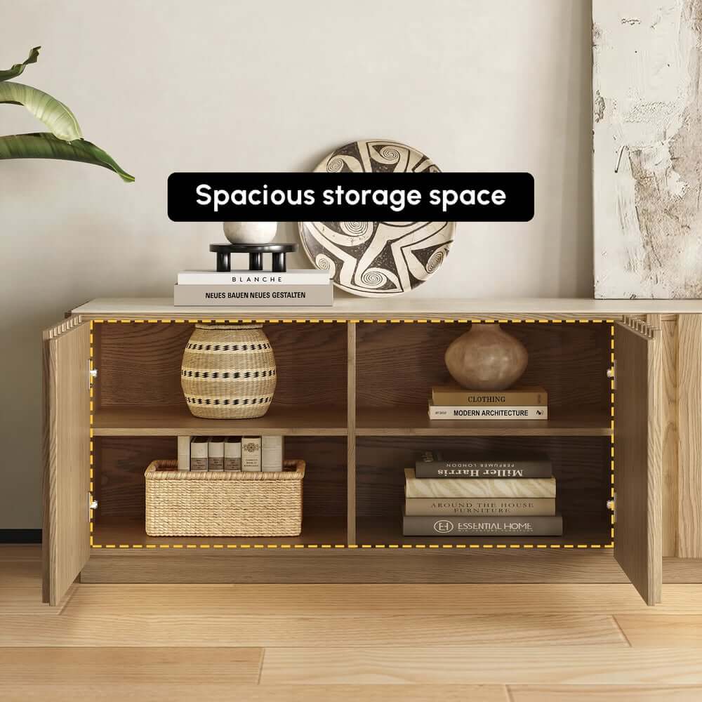 Mid-Century Modern Sintered Stone TV Stand With Doors