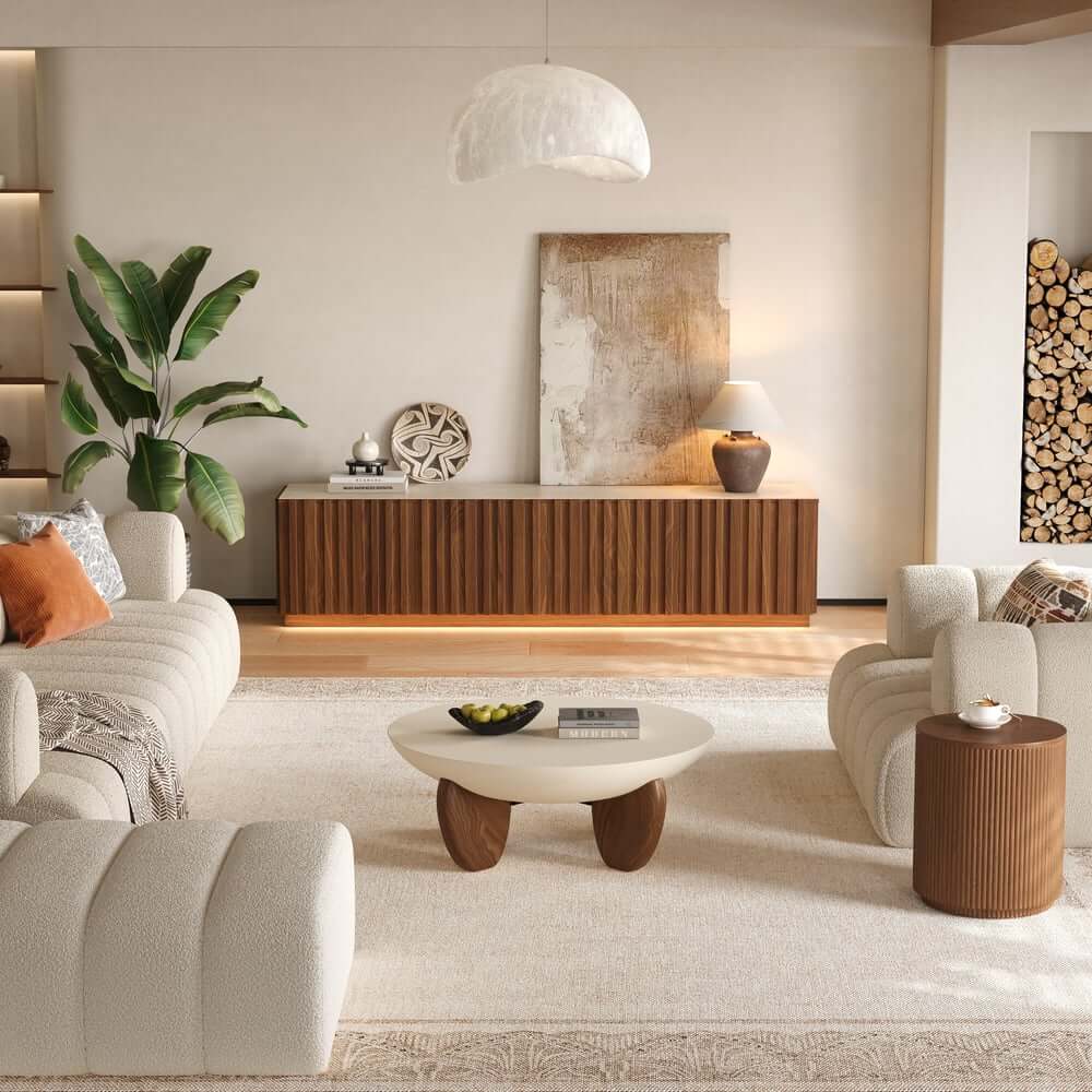 Mid-Century Modern Sintered Stone TV Stand With Doors