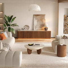 Mid-Century Modern Sintered Stone TV Stand With Doors