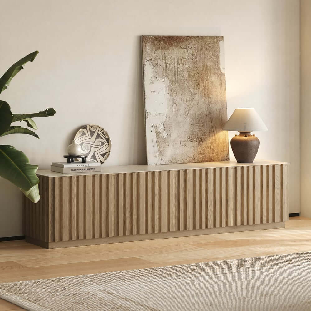 Mid-Century Modern Sintered Stone TV Stand With Doors