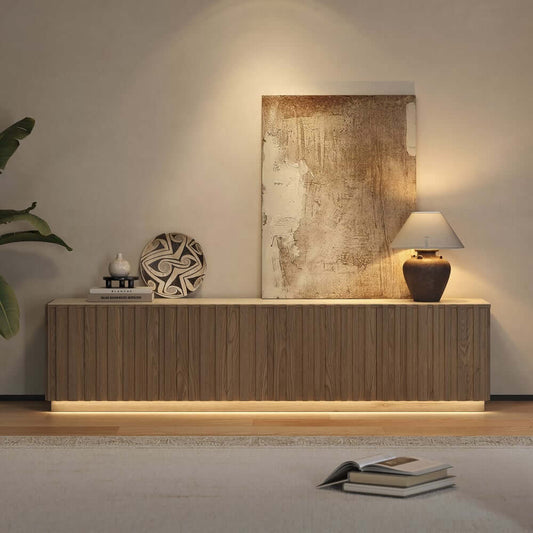 Mid-Century Modern Sintered Stone TV Stand With Doors