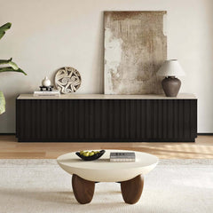 Mid-Century Modern Sintered Stone TV Stand With Doors