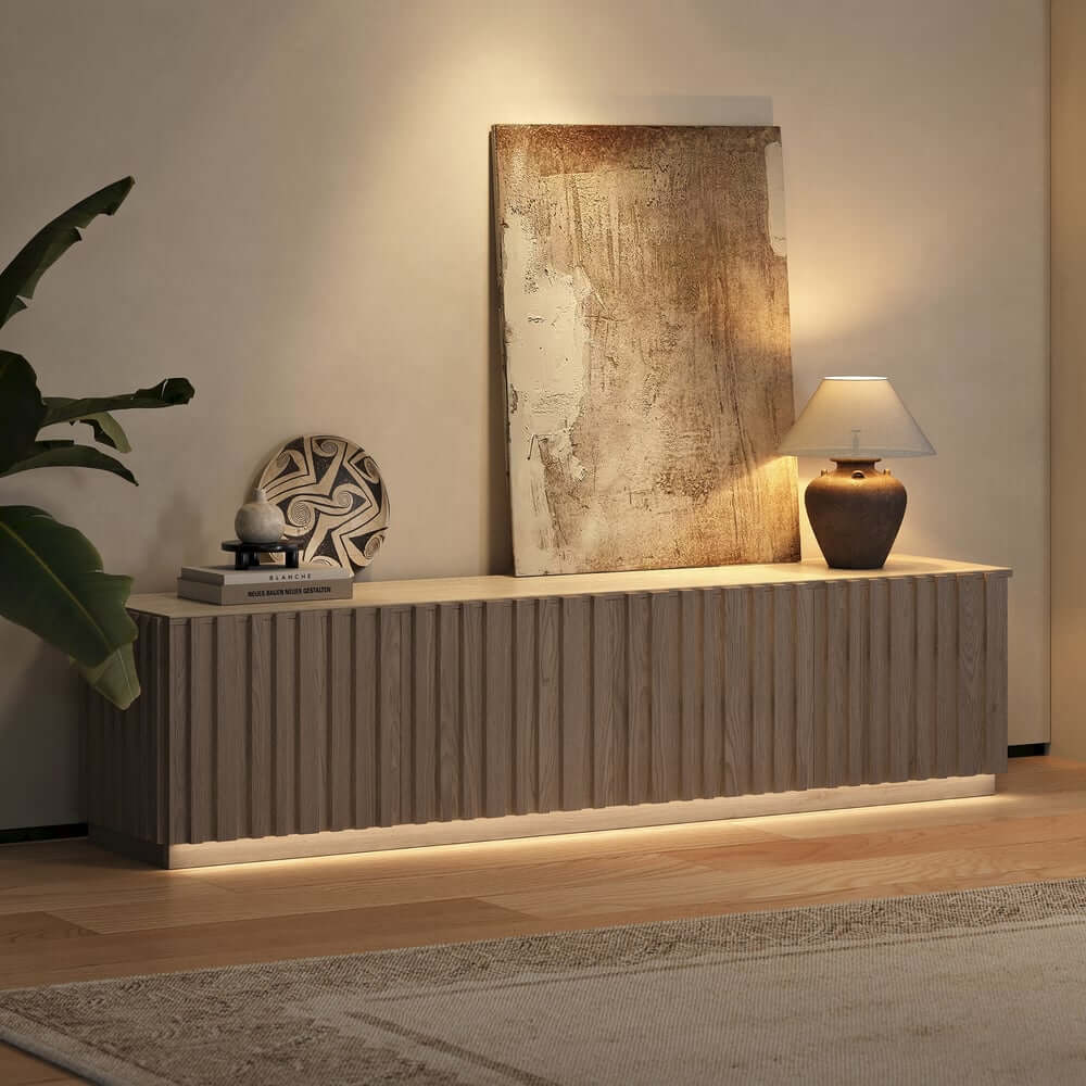 Mid-Century Modern Sintered Stone TV Stand With Doors