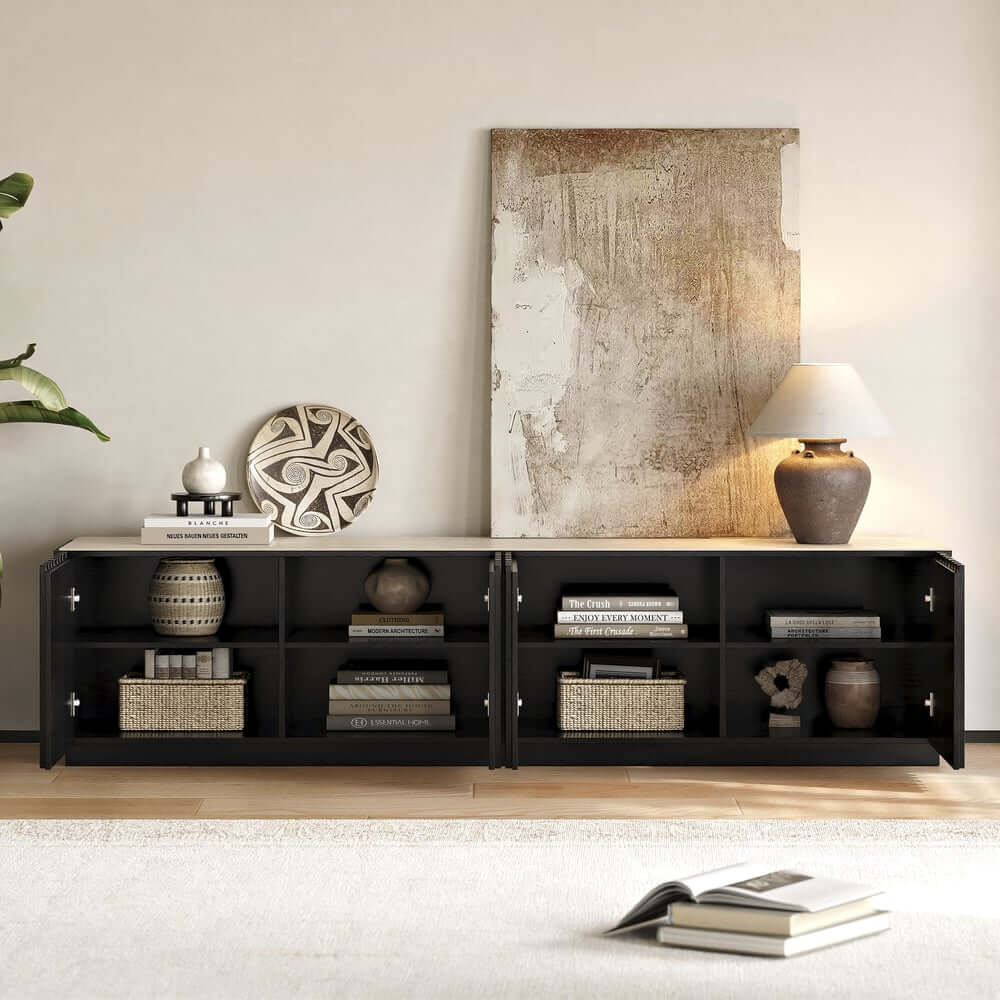 Mid-Century Modern Sintered Stone TV Stand With Doors