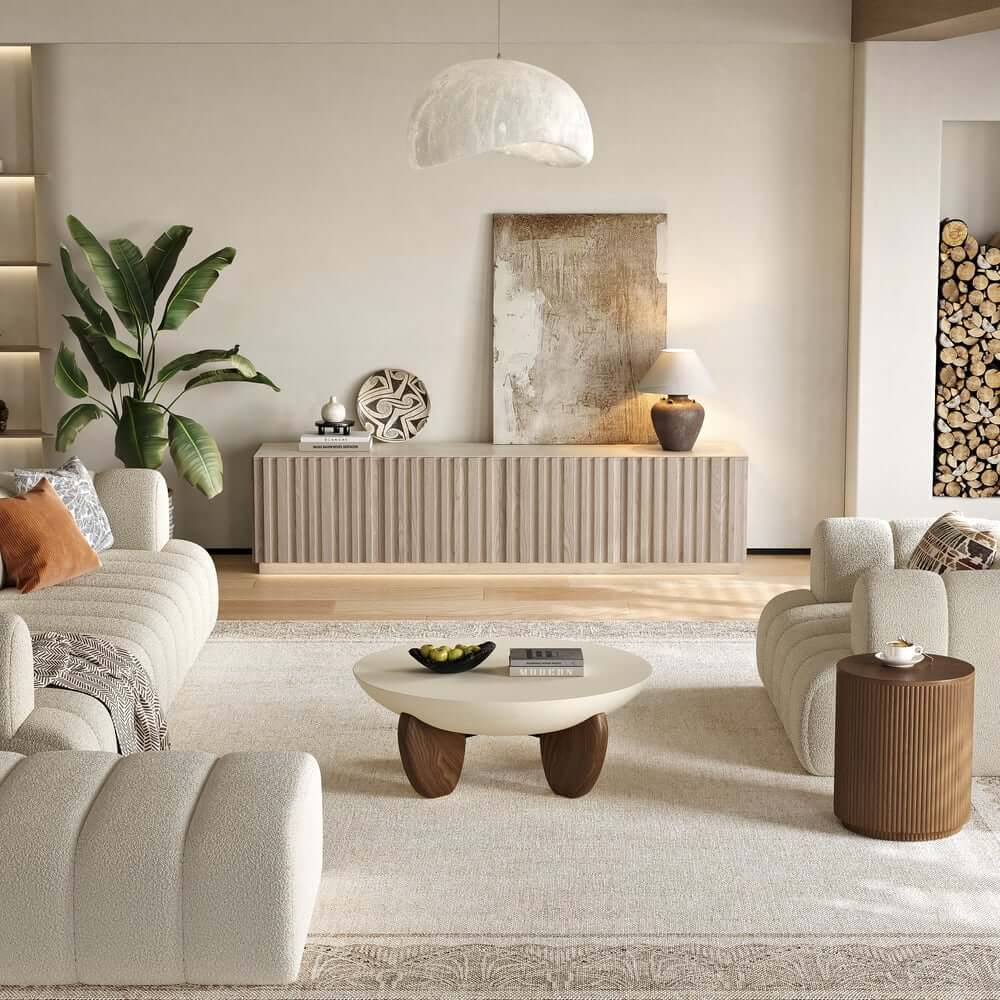 Mid-Century Modern Sintered Stone TV Stand With Doors