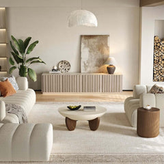 Mid-Century Modern Sintered Stone TV Stand With Doors
