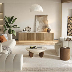 Mid-Century Modern Sintered Stone TV Stand With Doors