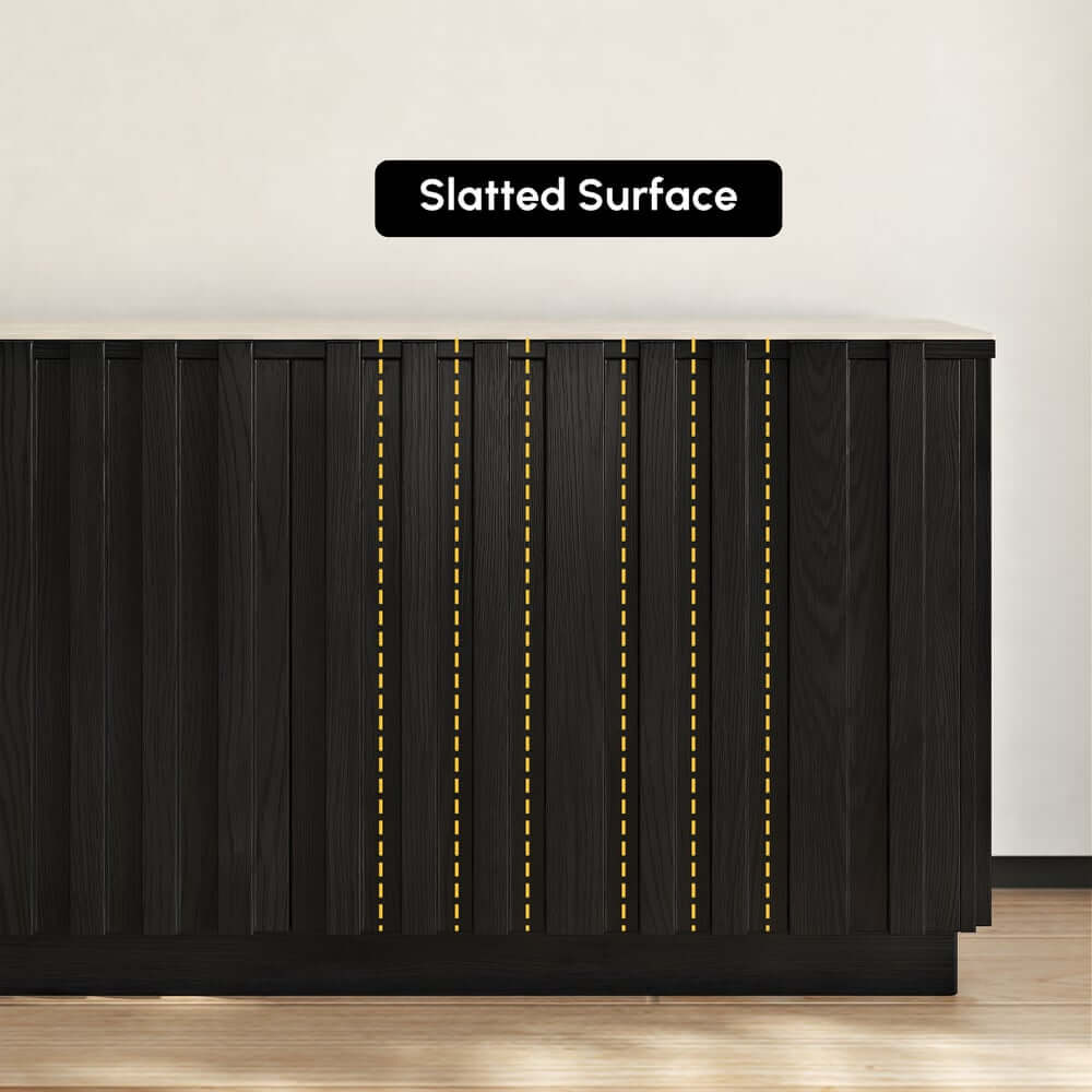 Mid-Century Modern Sintered Stone TV Stand With Doors
