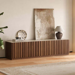Mid-Century Modern Sintered Stone TV Stand With Doors