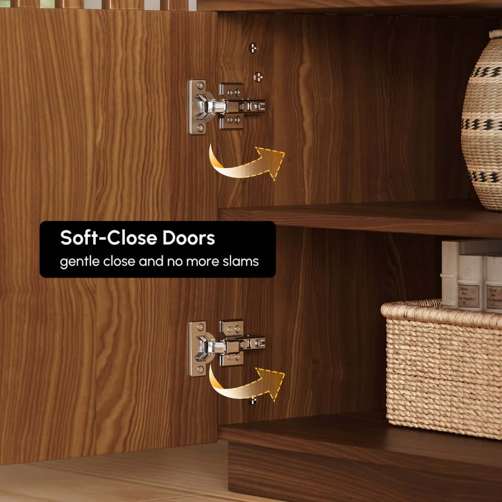Mid-Century Modern Sintered Stone TV Stand With Doors