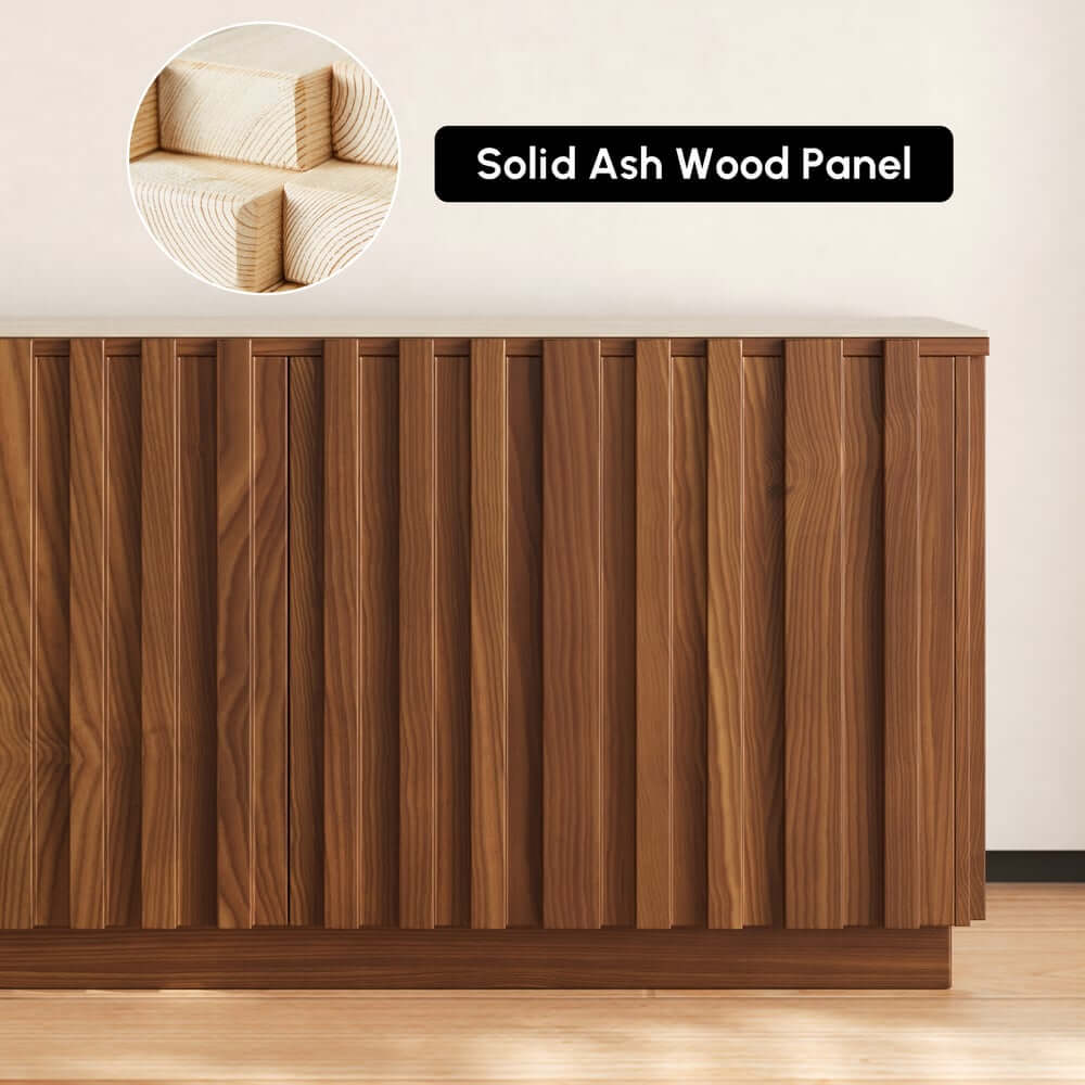 Mid-Century Modern Sintered Stone TV Stand With Doors