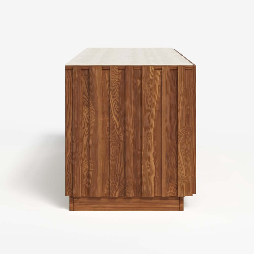 Mid-Century Modern Sintered Stone TV Stand With Doors