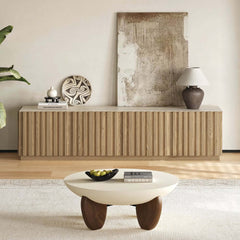 Mid-Century Modern Sintered Stone TV Stand With Doors