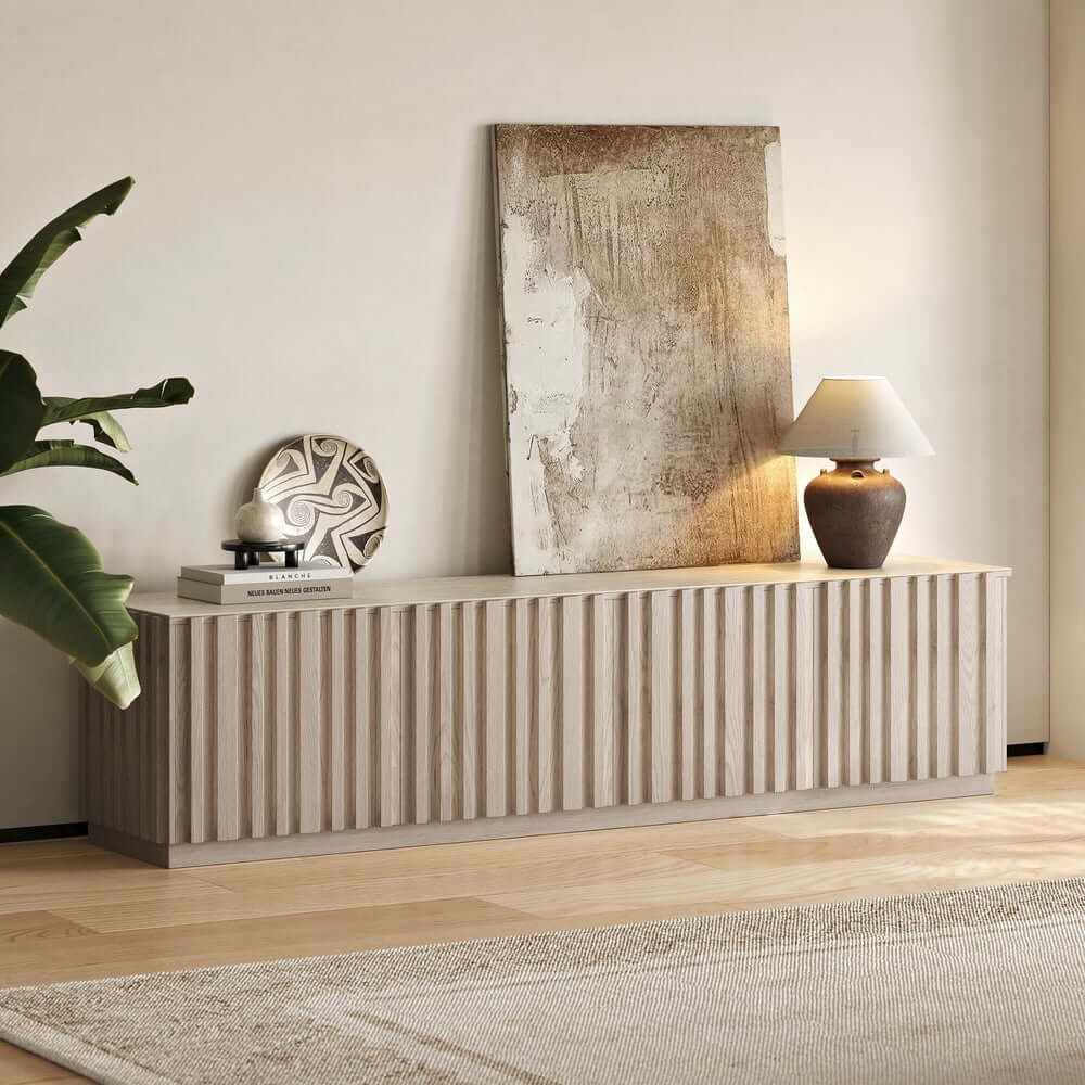 Mid-Century Modern Sintered Stone TV Stand With Doors