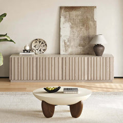 Mid-Century Modern Sintered Stone TV Stand With Doors