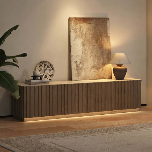 Mid-Century Modern Sintered Stone TV Stand With Doors Main Product Image