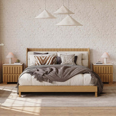 Mid-Century Modern Travertine Nightstand With Drawers