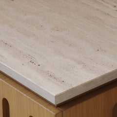 Mid-Century Modern Travertine Nightstand With Drawers