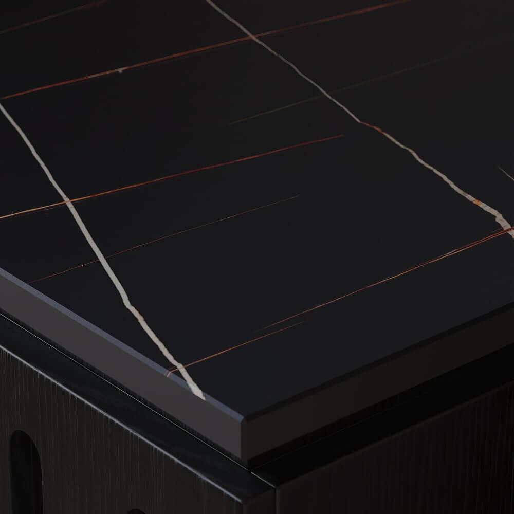 Mid-Century Modern Travertine Nightstand With Drawers