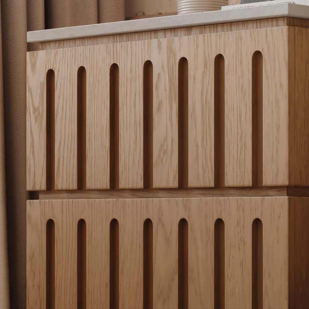 Mid-Century Modern Travertine Nightstand With Drawers