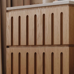 Mid-Century Modern Travertine Nightstand With Drawers