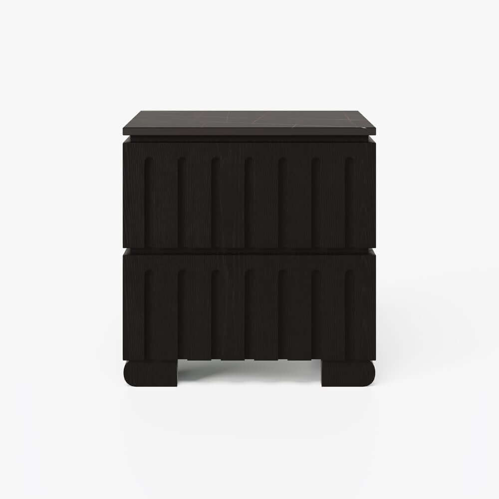 Mid-Century Modern Travertine Nightstand With Drawers