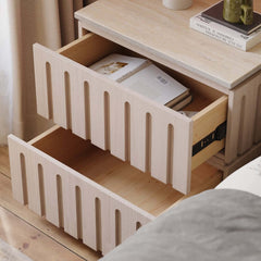 Mid-Century Modern Travertine Nightstand With Drawers