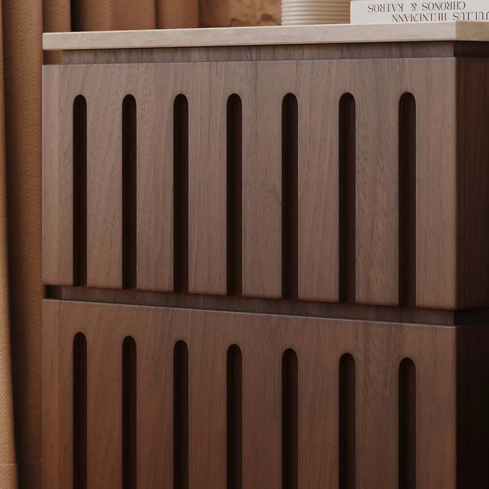 Mid-Century Modern Travertine Nightstand With Drawers