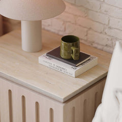 Mid-Century Modern Travertine Nightstand With Drawers