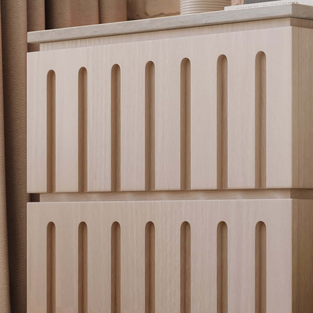 Mid-Century Modern Travertine Nightstand With Drawers