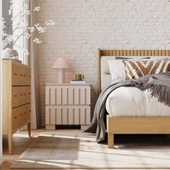 Mid-Century Modern Travertine Nightstand With Drawers