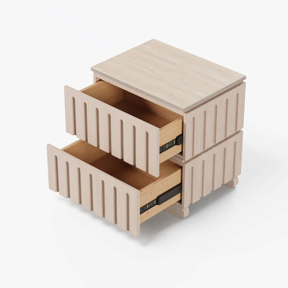 Mid-Century Modern Travertine Nightstand With Drawers