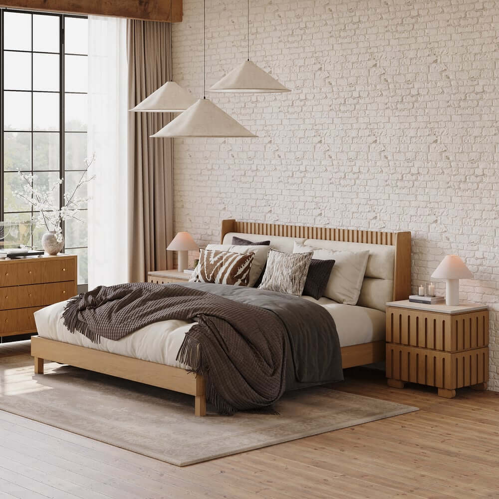 Mid-Century Modern Travertine Nightstand With Drawers