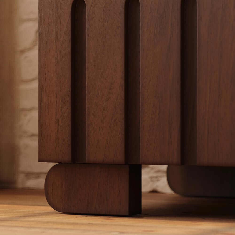 Mid-Century Modern Travertine Nightstand With Drawers