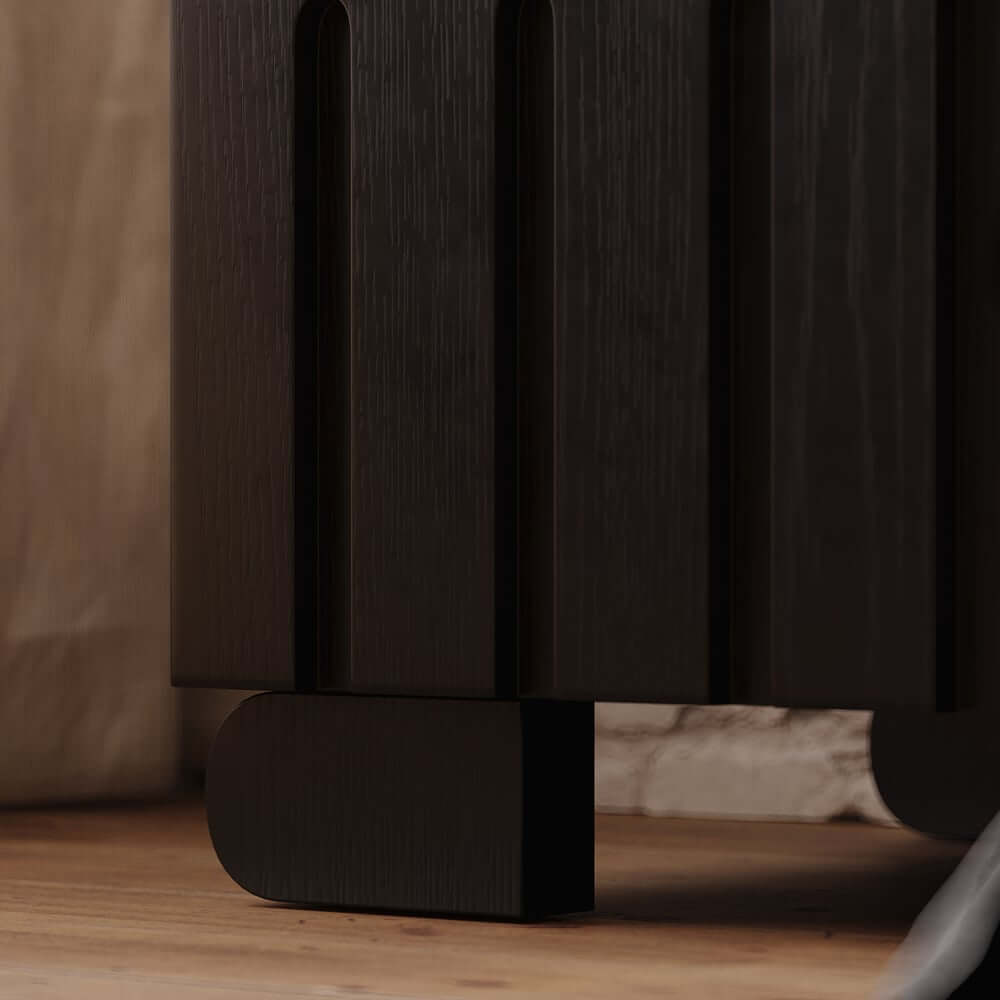 Mid-Century Modern Travertine Nightstand With Drawers