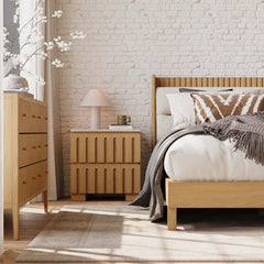 Mid-Century Modern Travertine Nightstand With Drawers