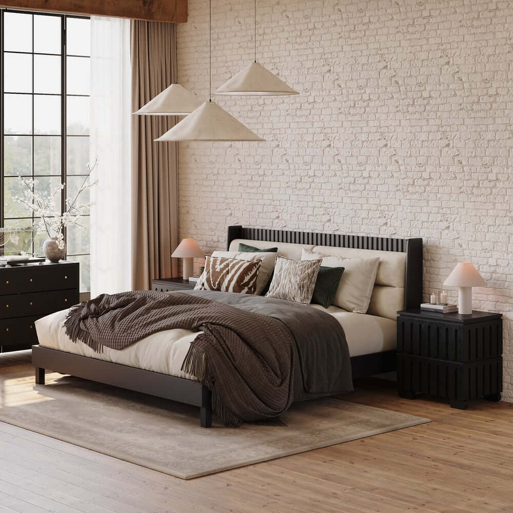 Mid-Century Modern Travertine Nightstand With Drawers