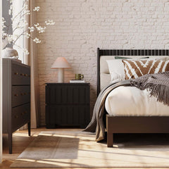 Mid-Century Modern Travertine Nightstand With Drawers