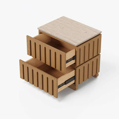 Mid-Century Modern Travertine Nightstand With Drawers