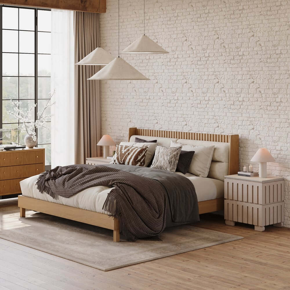 Mid-Century Modern Travertine Nightstand With Drawers